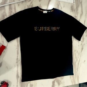 Burberry Black Tee with Check Logo